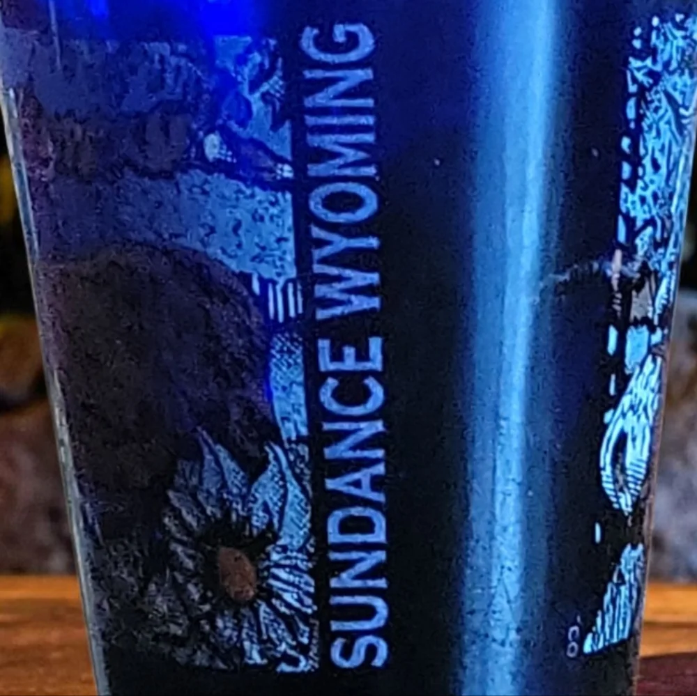 Vtg Libbey Souvenir Shot Glass Sundance Wyoming Cobalt Blue 1oz Toothpick Holder